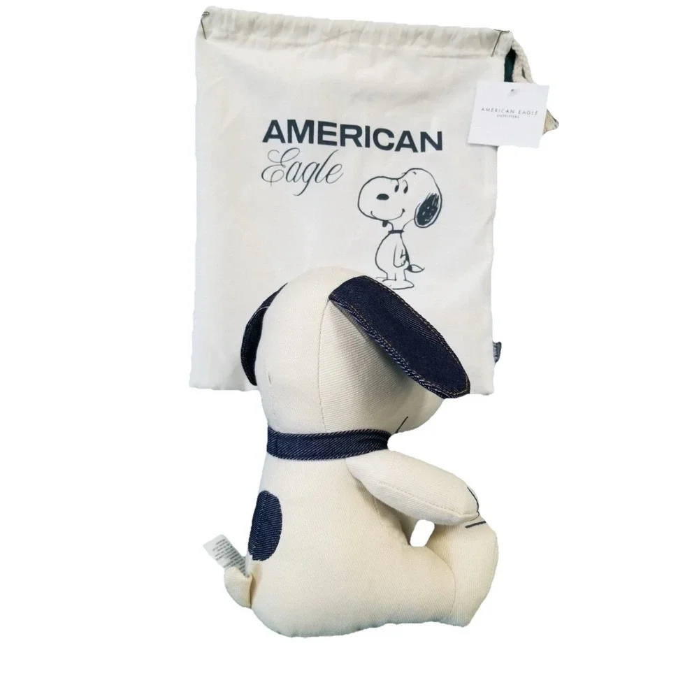 American‎ Eagle + Peanuts Snoopy Canvas Denim Plush Toy Gift Bag Dead Stock NWT